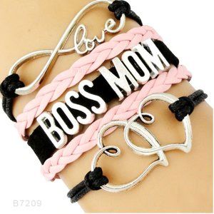 Black Pink Boss Mom Love Wrap Bracelet